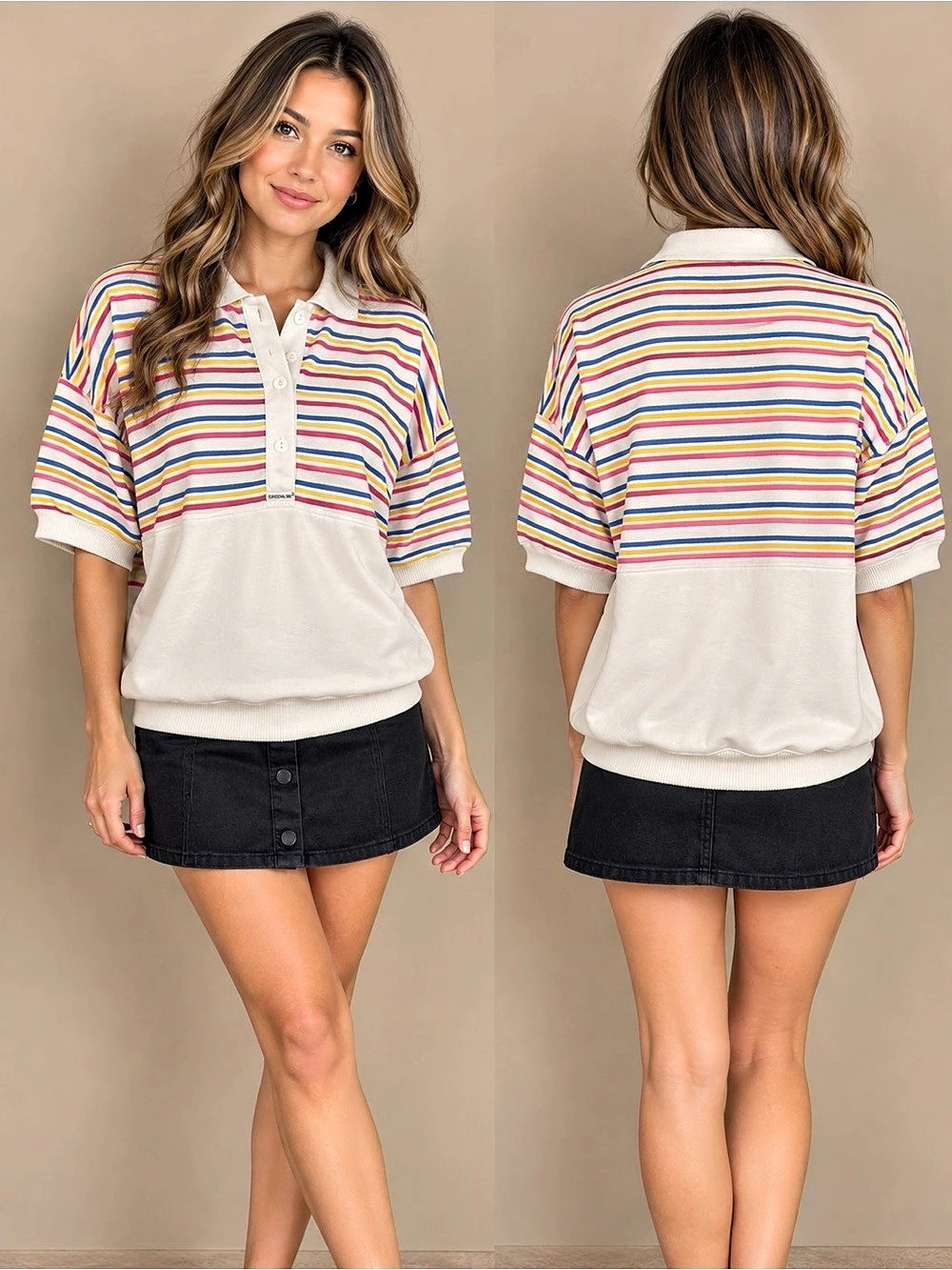 Vintage Green Line Sport 80s 90s
Rainbow Stripe Polo Sweatshirt Top L